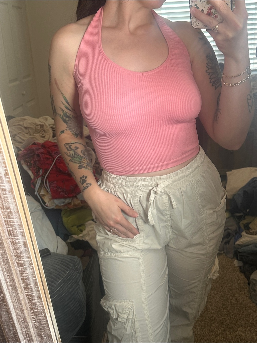 Urban Outfitters Pink Ribbed Halter Crop Top